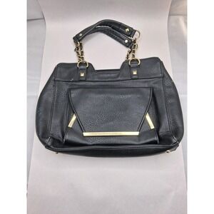 Olivia + Joy Black Pebbled Leather Satchel Shoulder Bag Gold Hardware